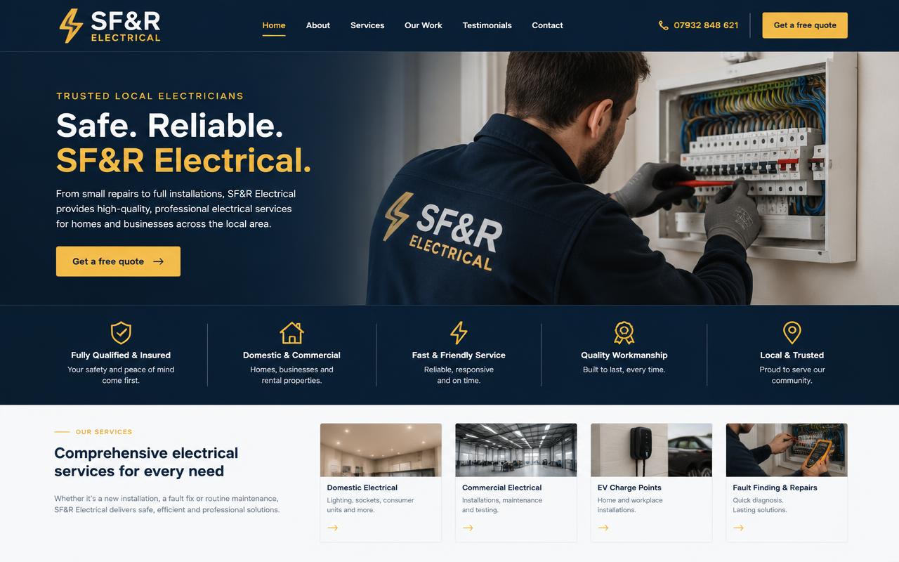 Screenshot of the SF&R Electrical example website