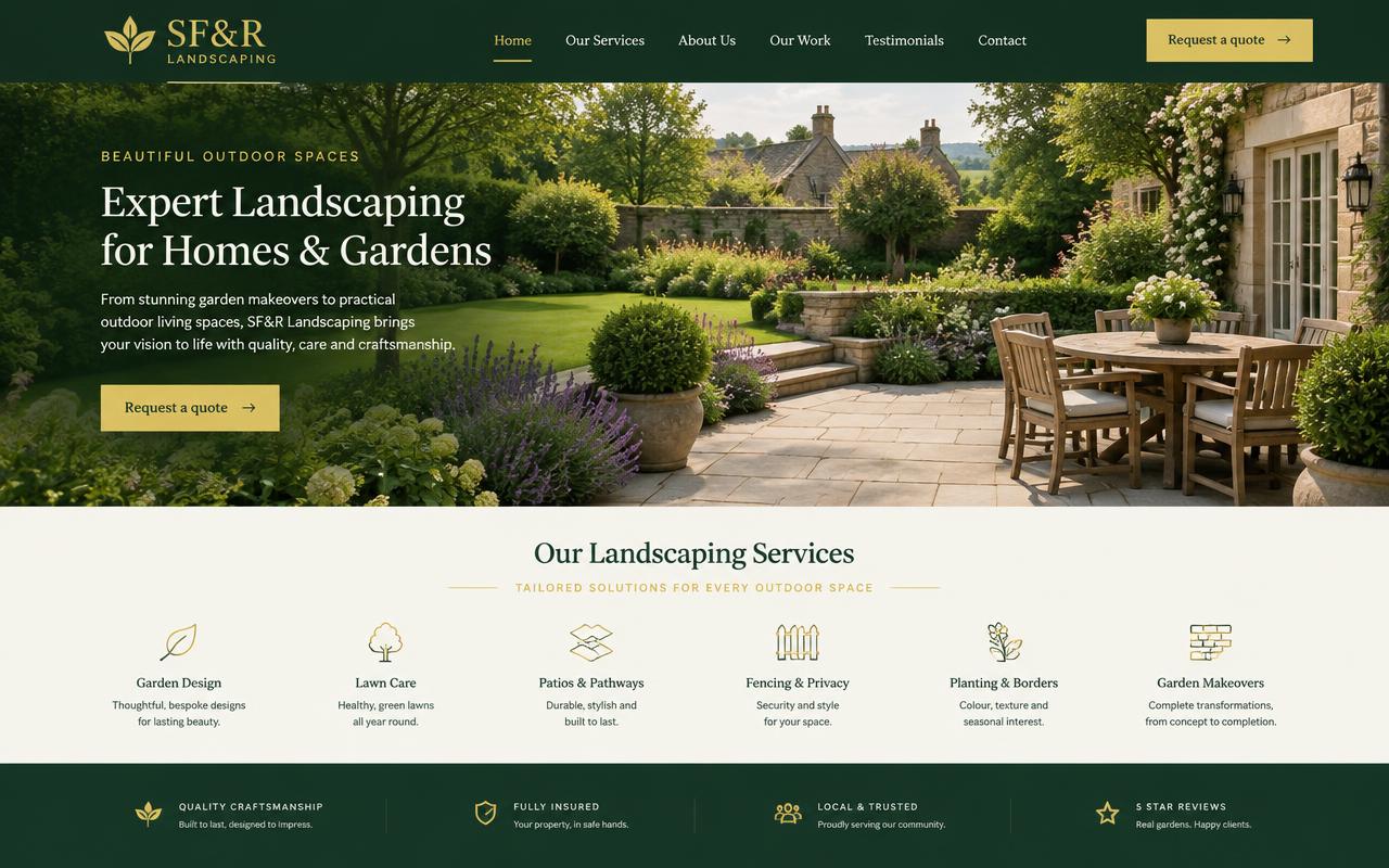 Screenshot of the SF&R Landscaping example website